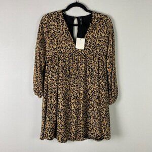 Zara TRF Collection Leopard Print Mini Dress Womens Small V Neck